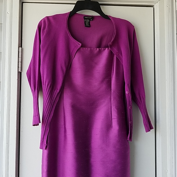 Vintage '90s Purple Silk Dress and Cotton Cardigan - Picture 6 of 8